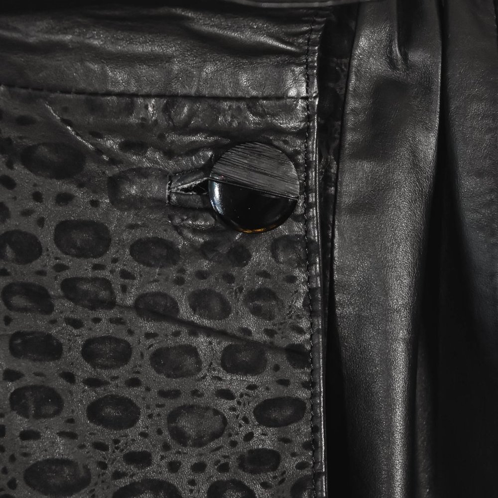 Vintage 80s Black Leather and Suede Trench Coat - Picture 7 of 11
